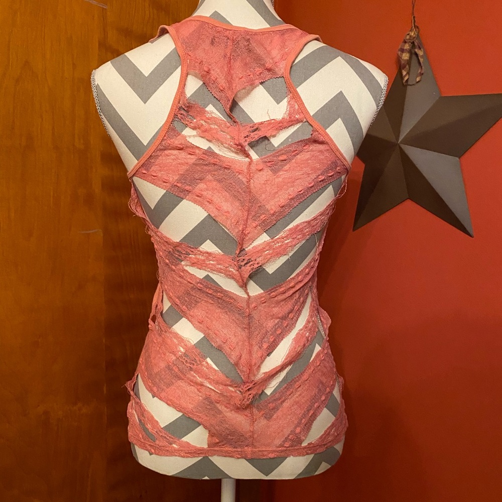 Pink American Eagle Lace Cut Out Tank Top